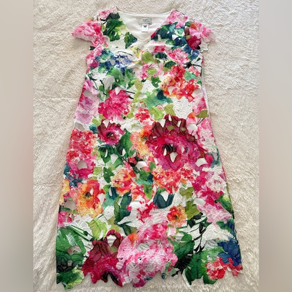 Vibrant Floral Lace Midi Dress –  Size 12 - Picture 1 of 5